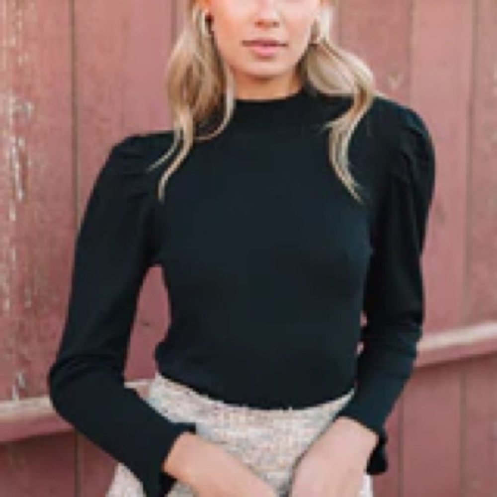 Amaryllis Black Preston Puff Sleeve Top Cropped | Size XL
